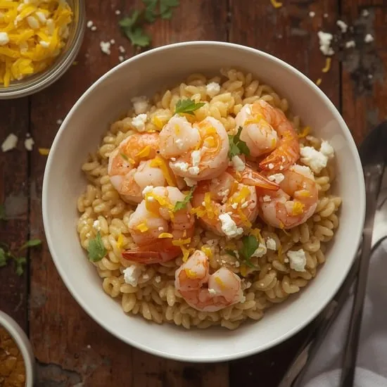 Lemon Feta Orzo with Roasted Shrimp Recipe