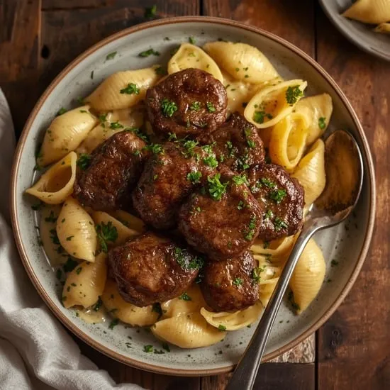 Garlic Butter Steak Bites Recipe with Creamy Parmesan Shells