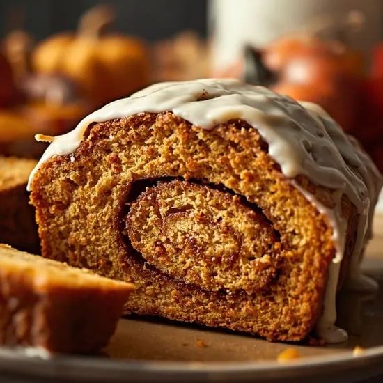 Cinnamon Roll Pumpkin Bread with Cream Cheese Glaze