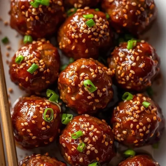 Sticky Korean BBQ Meatballs with Gochujang Glaze