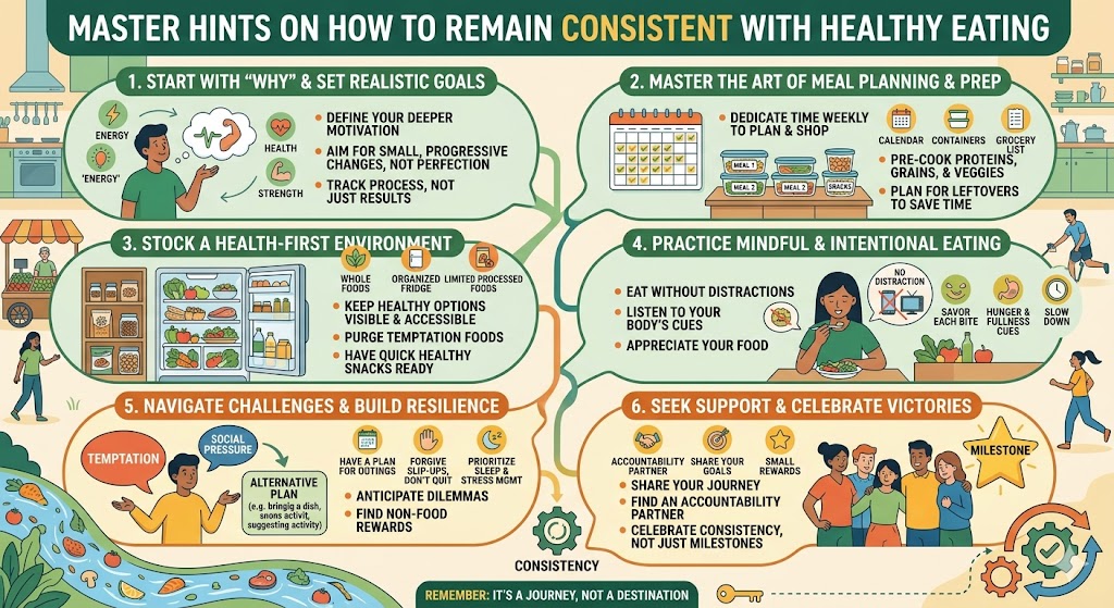 Master Hints on how to remain consistent with healthy eating.