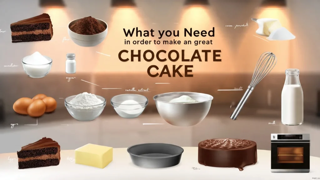 What You Need in order to make a great Chocolate Cake.